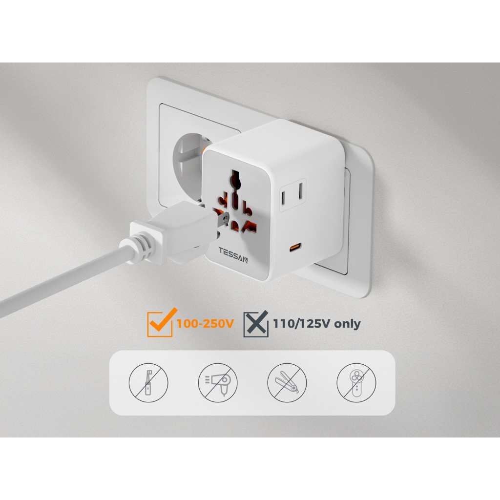 TESSAN Universal Travel Adapter with USB+Type C,Charger Plug Adaptor for Japan Hong Kong TH SG KR VN - Image 5