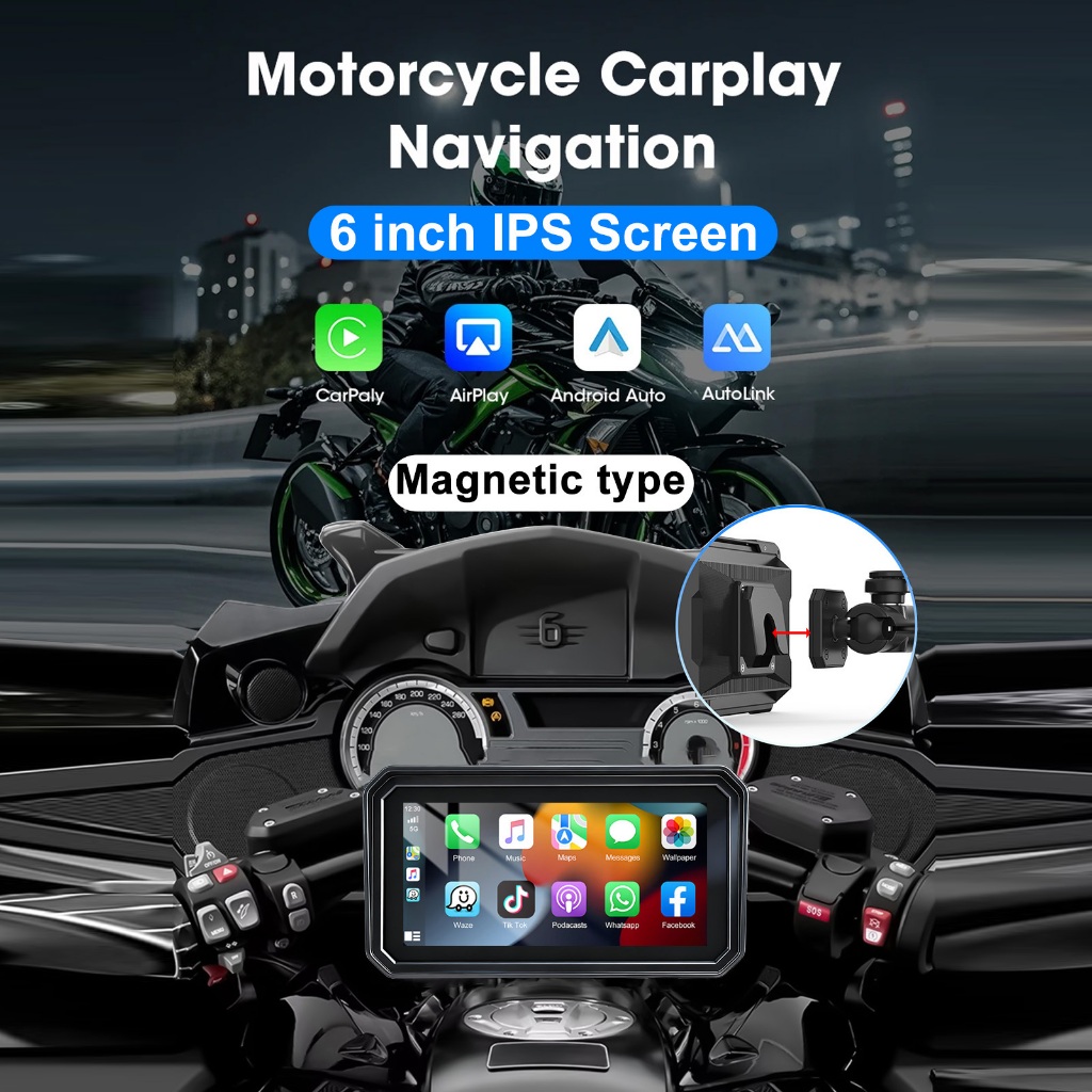 ✨2026✨6.25" Motorcycle Navigation Dual Camera CarPlay Android Auto TPMS IPX8 Waterproof Magnetic Mount 64GB Speed-Sensing - Image 4