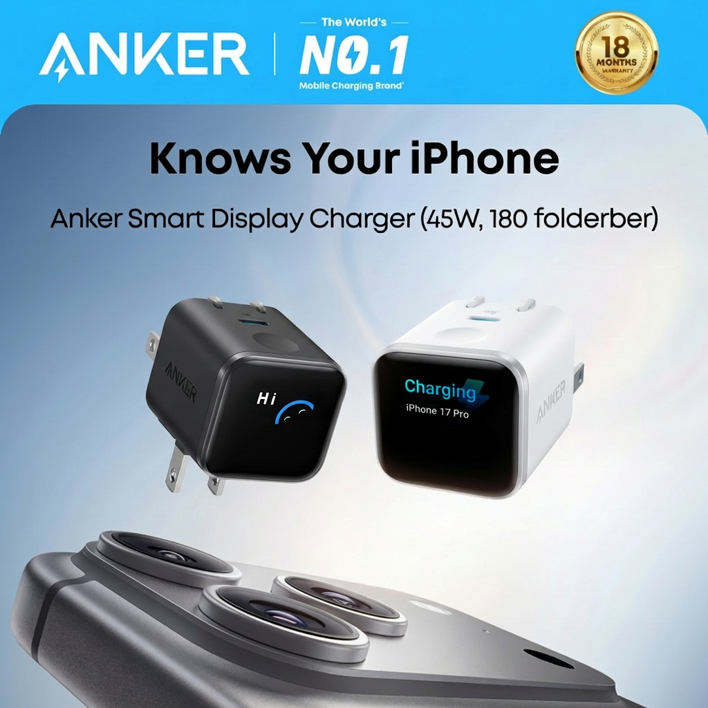 【Hot】ANKER Nano USB C Wall Charger, 45W Fast Charging Smart Display, with 180° Foldable Plug,Built-in Care Mode A121D — view 7