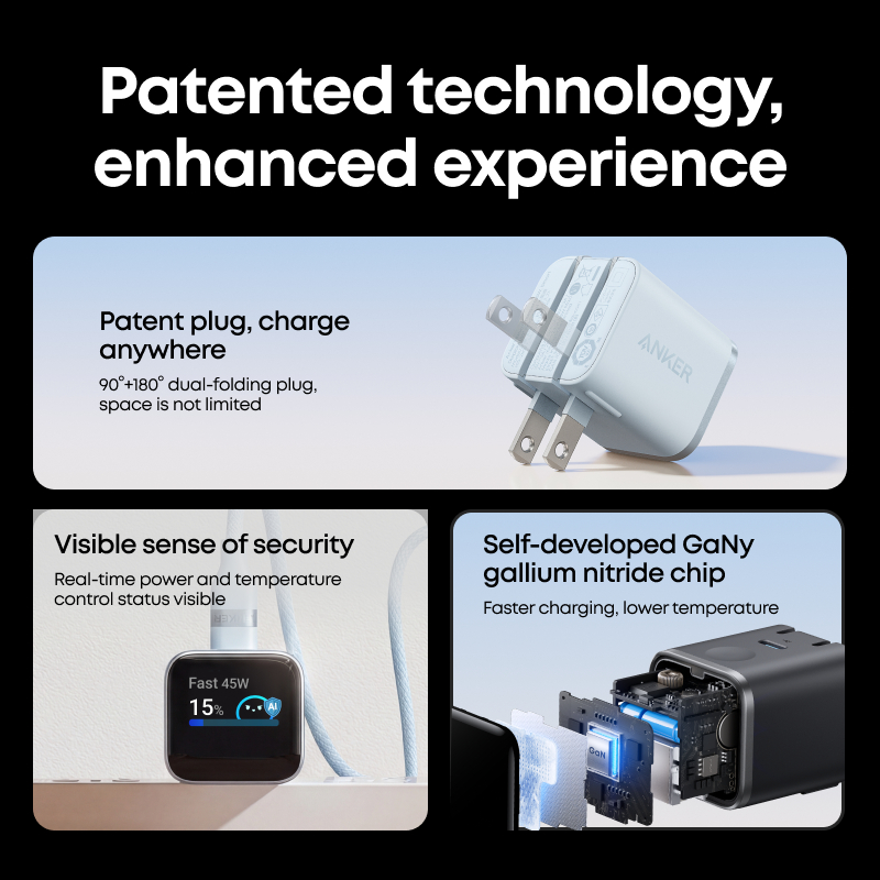 【Hot】ANKER Nano USB C Wall Charger, 45W Fast Charging Smart Display, with 180° Foldable Plug,Built-in Care Mode A121D — view 4