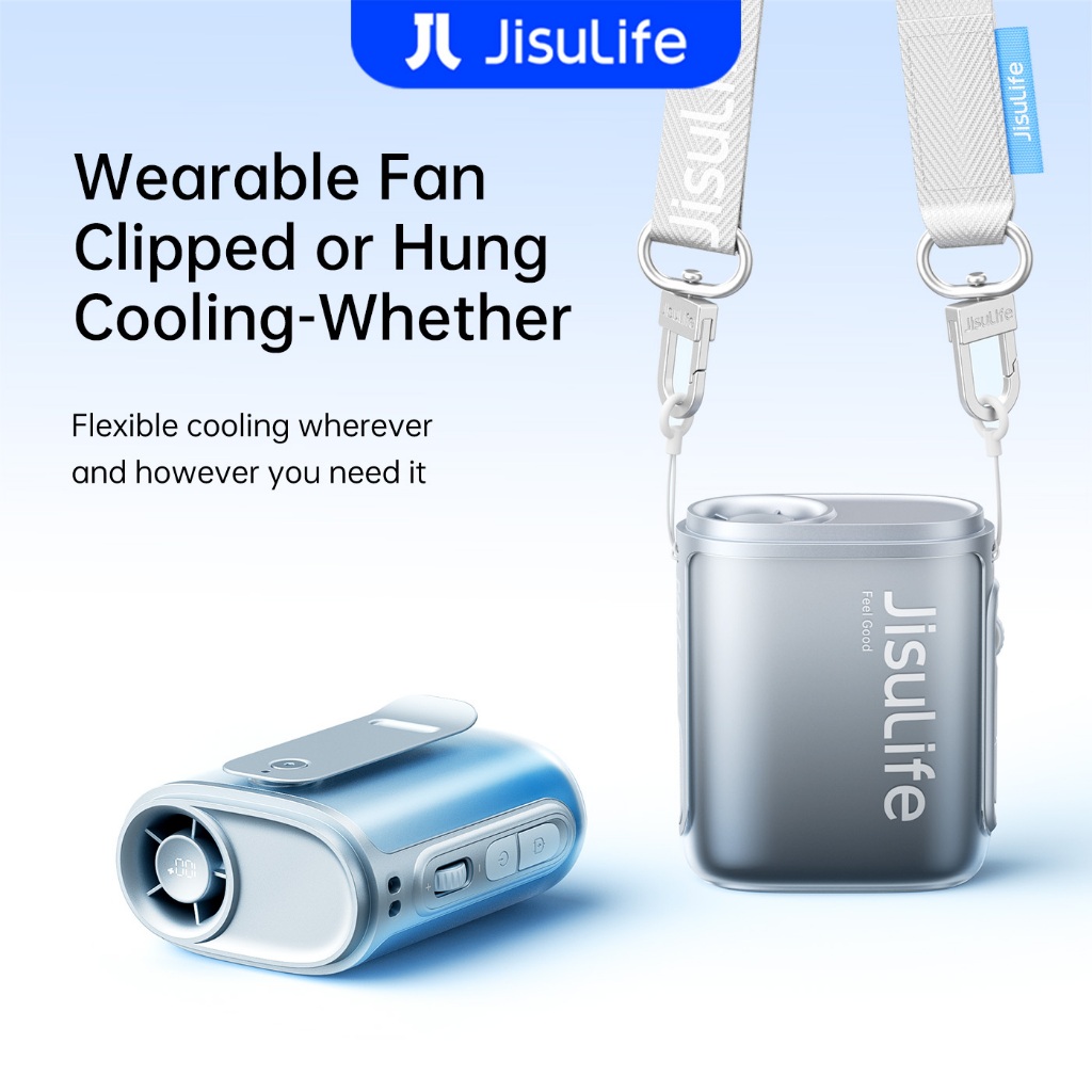 JISULFE Neck Fan Life 5 Pocket Mini Size Waist Neck Rechargeable Cooling 4500mAh Battery Mini 100 Gears Strong Wind Portable Bladeless USB Fans with Strap for Outdoor Commuting Personal Hands-free BestGift