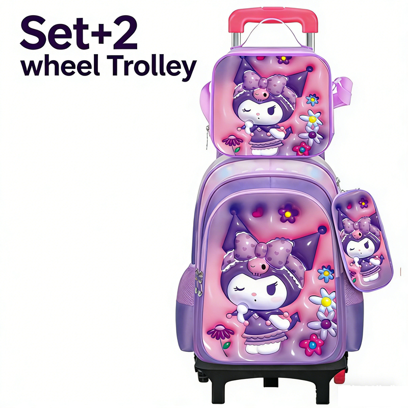 New Primary School Student Trolley Schoolbag Three-piece Set Backpack + Backpack + Pencil Case — view 4