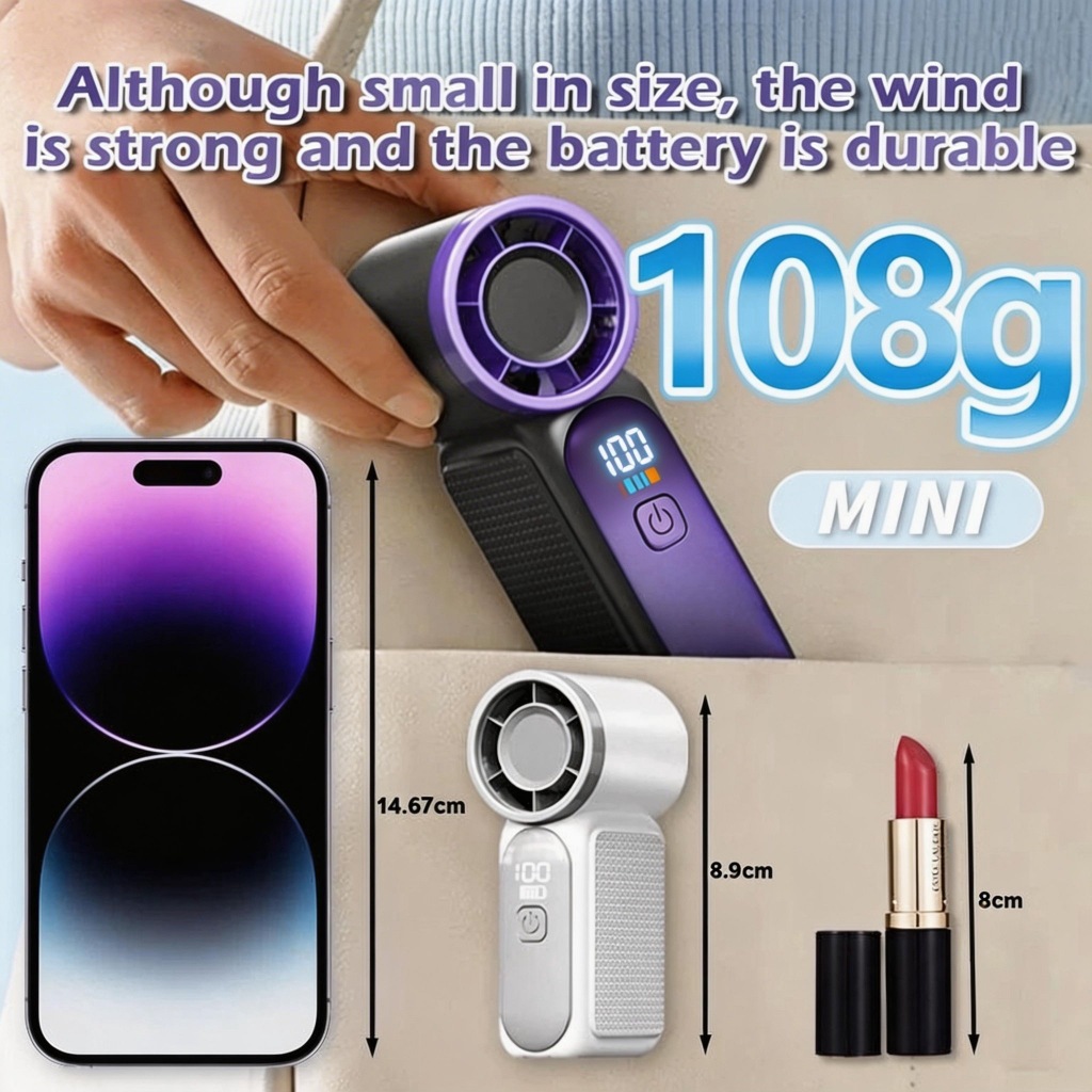 X688 NEW mini fan 6000mAh Portable Mini Handheld Fan 3.5 Inch High 1-100 Speed Personal Turbo Strong Wind Outdoor Travel Fan — view 7