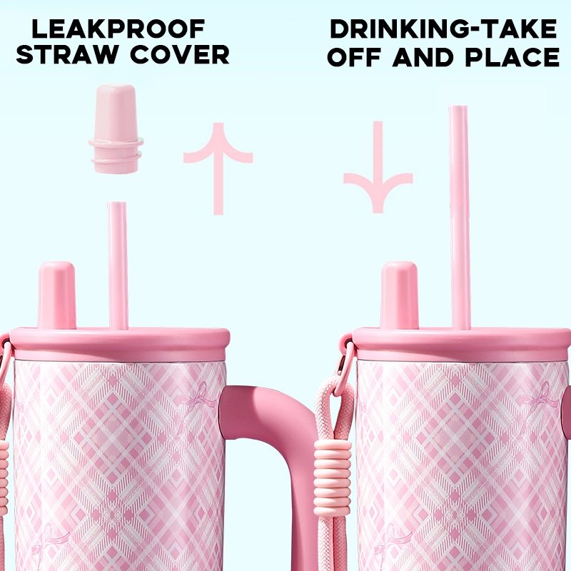 LINBAI Flask 24oz Colorful Insulated Tumbler with Straw Vacuum Stainless Steel Water Bottle Leakproof Cute Cup — view 7