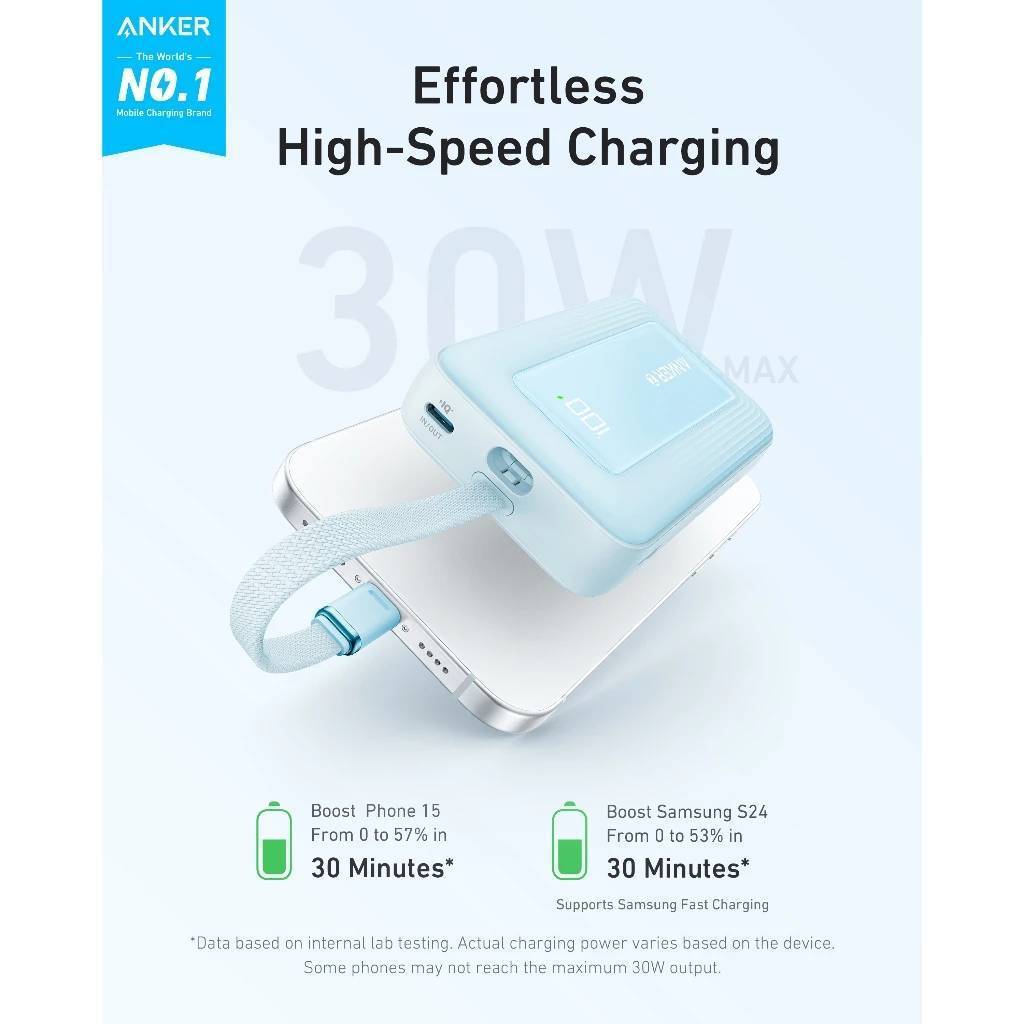ANKER Zolo Power Bank 10,000mAh/20,000mAh 30W Portable Charger with Built-in USB-C Cable for Travel A1688/A1689 — view 2