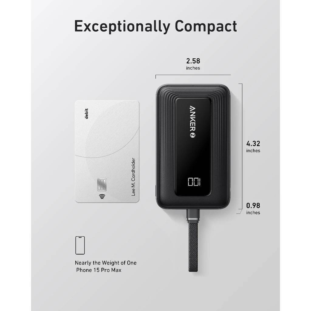 ANKER Zolo Power Bank 10,000mAh/20,000mAh 30W Portable Charger with Built-in USB-C Cable for Travel A1688/A1689 — view 4