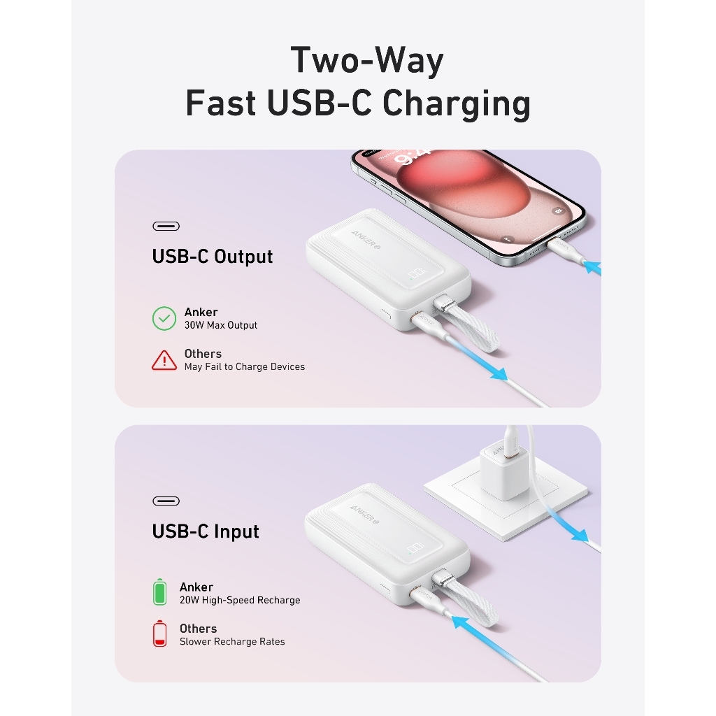 ANKER Zolo Power Bank 10,000mAh/20,000mAh 30W Portable Charger with Built-in USB-C Cable for Travel A1688/A1689 — view 7