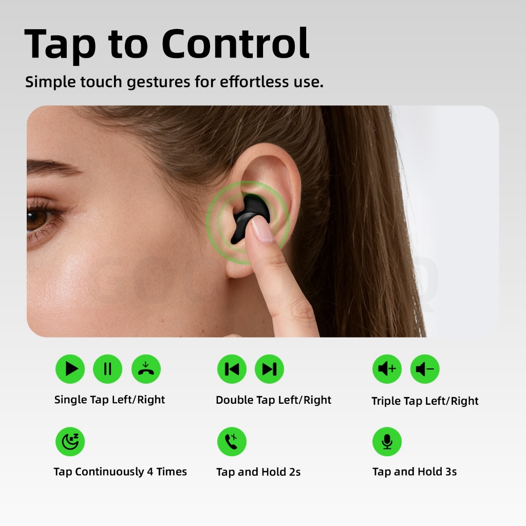 GOOJODOQ Wireless Earphones for Sleep Bluetooth Earbuds Headset Noise Cancellation Soft Silicone — view 8