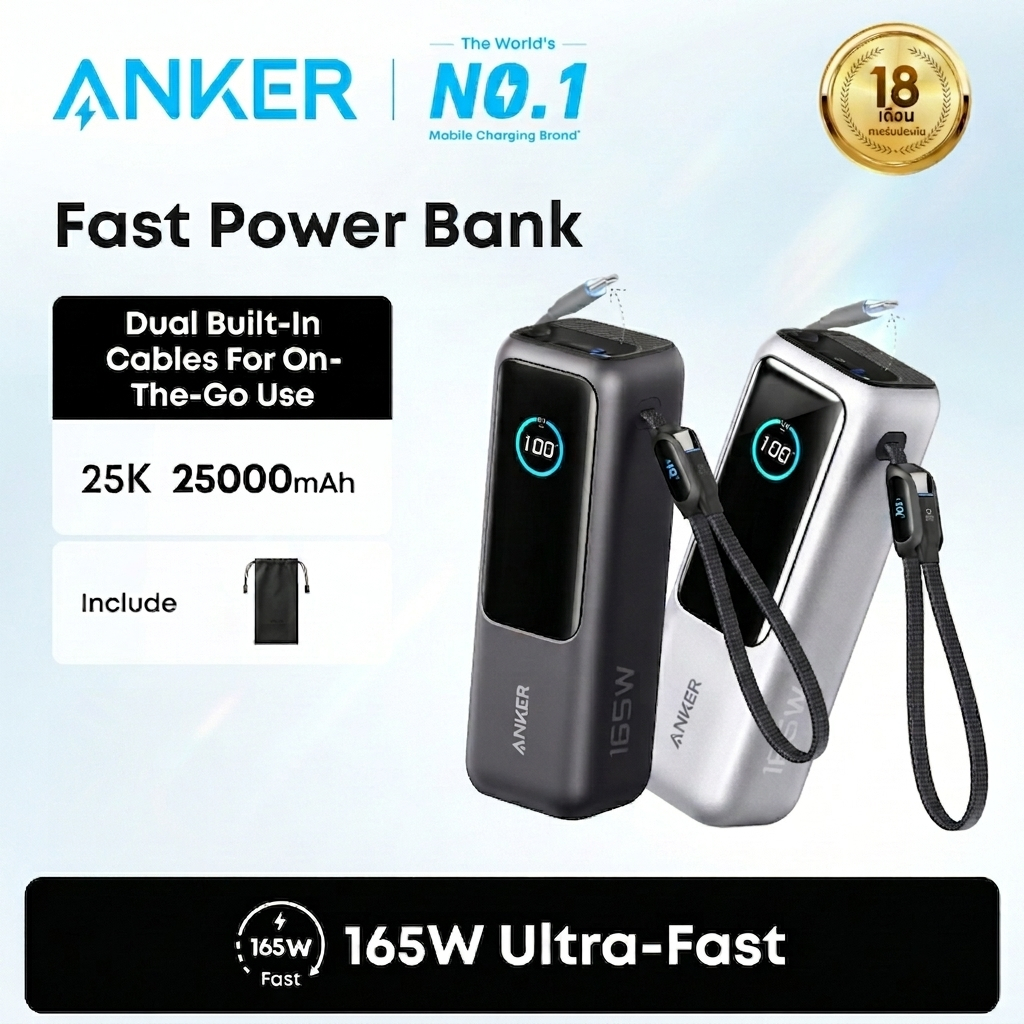 【Hot, CCC Certified】ANKER Laptop Power Bank 25,000mAh Portable Charger with Triple 165W USB-C Ports for Multi-Device Charging, Built-In and Retractable Cables A1695 — view 8