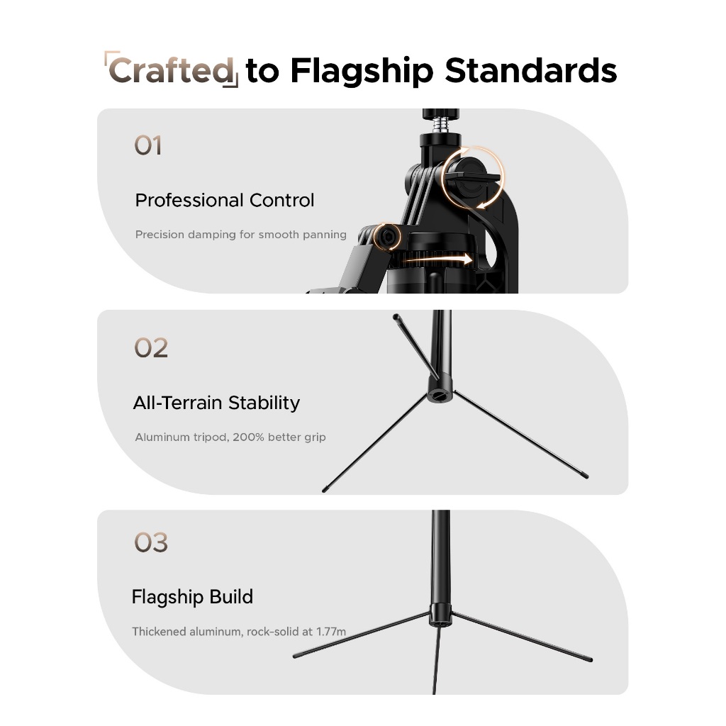ORICO 1.7M Locking Tripod Stable Foldable Selfie Stick With 10M Range Bluetooth Selfie Stick Tripod for Vlogging Live （SPM170） — view 3