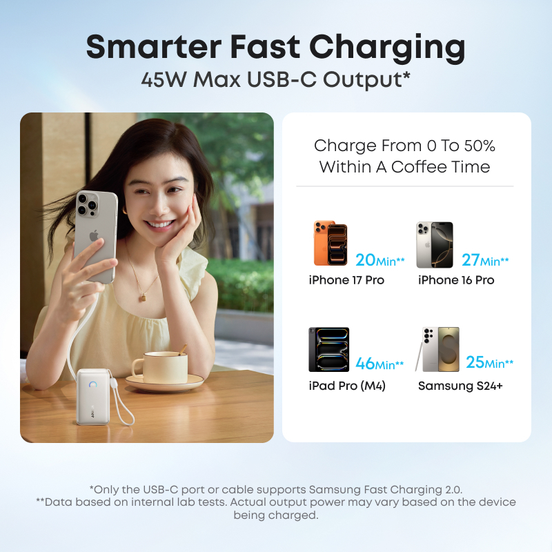 【CCC Certified】ANKER Nano Portable Charger, 45W 10000mAh with 2.3 ft Retractable Cable, Compact Power Bank, Travel Essential Battery Pack for iPhone 17/16 Series, iPad, Galaxy, Pixel A1638 — view 3