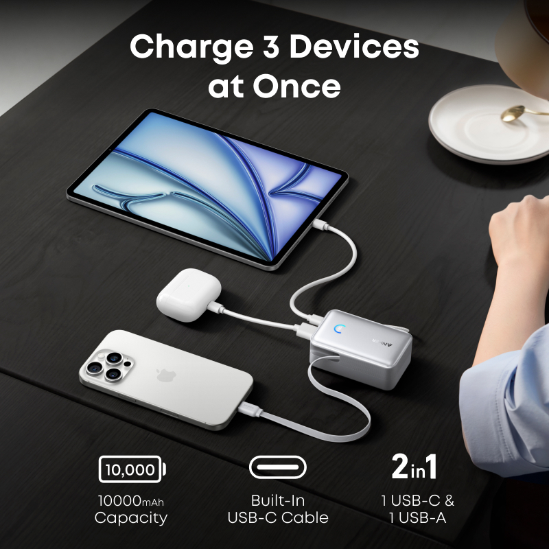 【CCC Certified】ANKER Nano Portable Charger, 45W 10000mAh with 2.3 ft Retractable Cable, Compact Power Bank, Travel Essential Battery Pack for iPhone 17/16 Series, iPad, Galaxy, Pixel A1638 — view 4