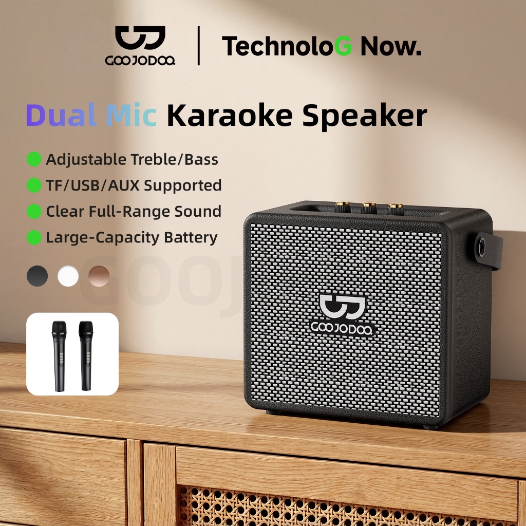 GOOJODOQ 3600mAh Bluetooth Speaker Wireless with Microphone Mini Karaoke 3D Stereo TF Card Big Size