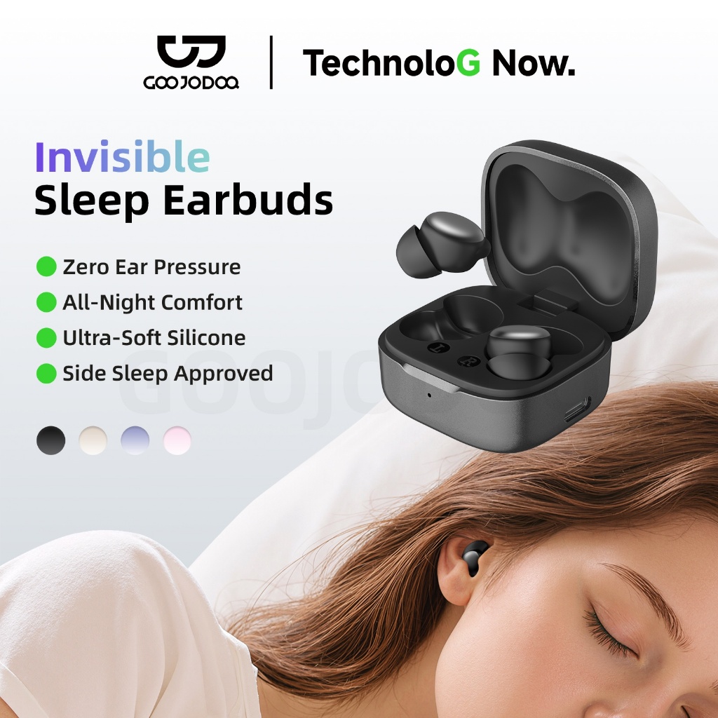 GOOJODOQ Wireless Earphones for Sleep Bluetooth Earbuds Headset Noise Cancellation Soft Silicone