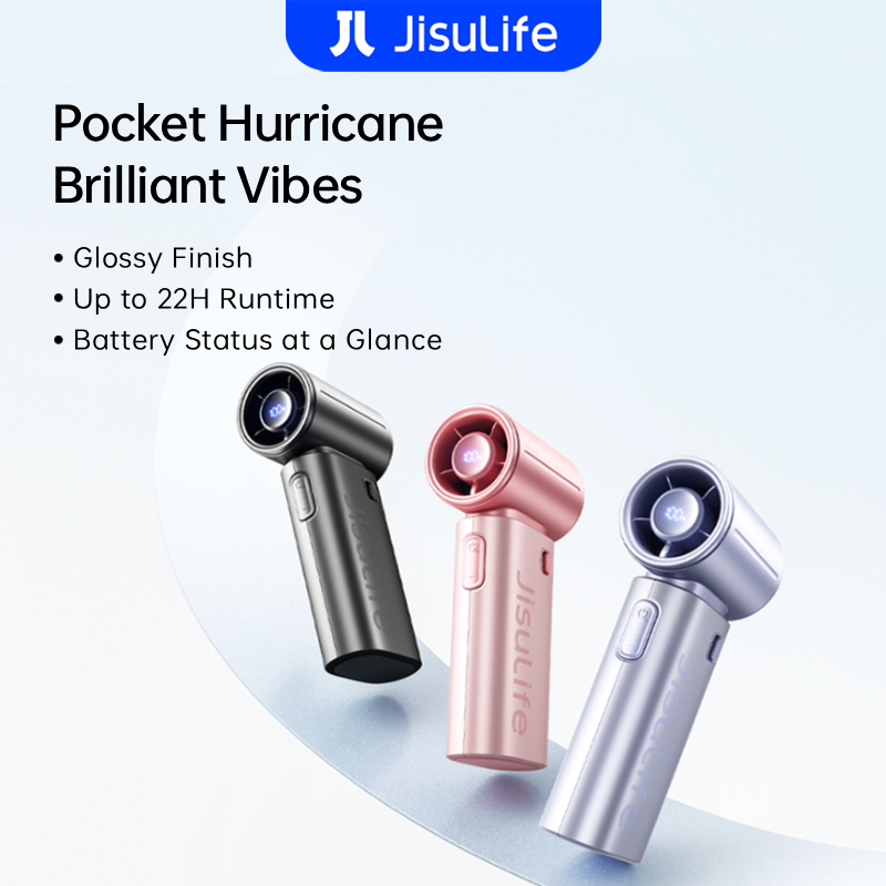 「5.15 NEW」JISULIFE Handheld Fan 9S  Rechargeable USB Fans Portable LED Display Fan With 5 Gears Strong Wind Electric Mini Fan Suitable for Outdoor and Office Life9