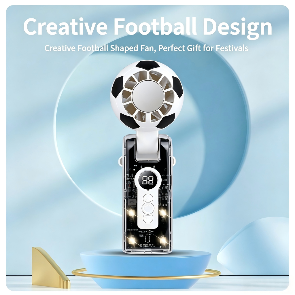 New football fan handheld display high-speed cooling ice compress fan portable foldable transparent mecha fan - Image 2