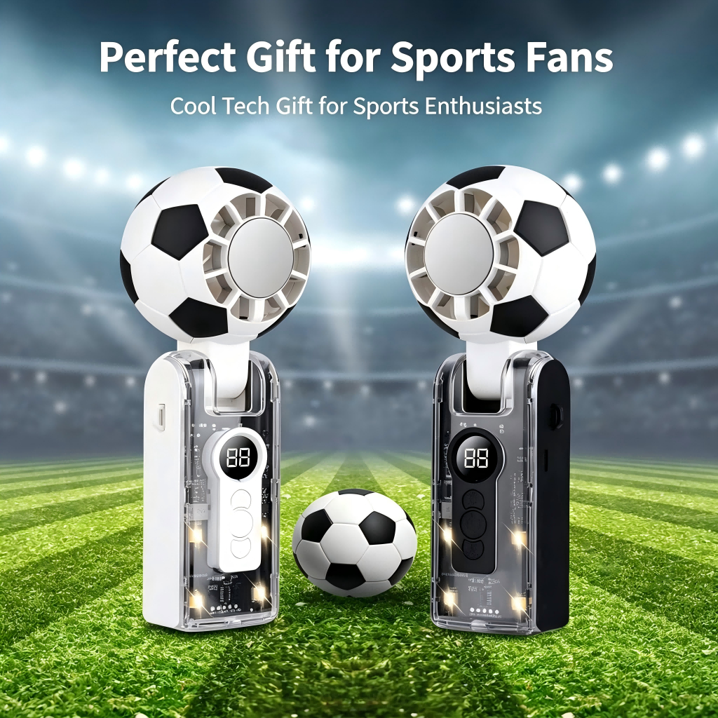 New football fan handheld display high-speed cooling ice compress fan portable foldable transparent mecha fan