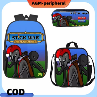 COD✨ NEW！ 16Color StickWar Legacy Student Schoolbag, A variety of options Meal Bag, Pencil Case, Stick War Legacy  Printed Backpack Set Of Three