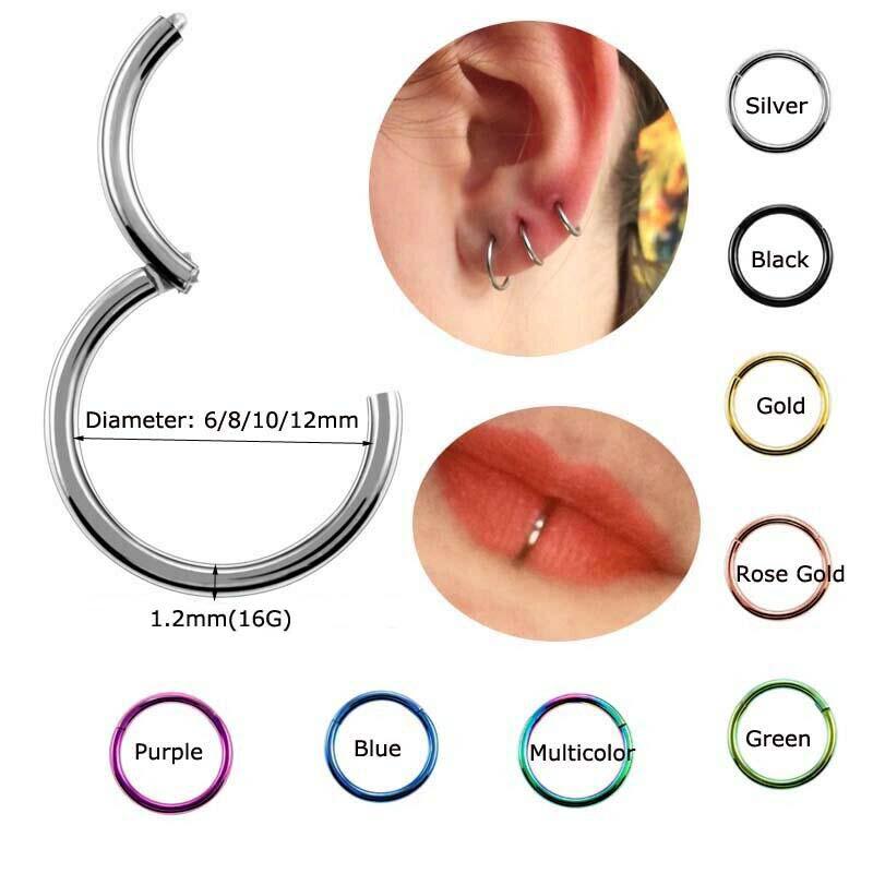 1P G23 Titanium Hinged Segment Cartilage Earrings Nose Ring Tragus Helix Lip Piercing 16G