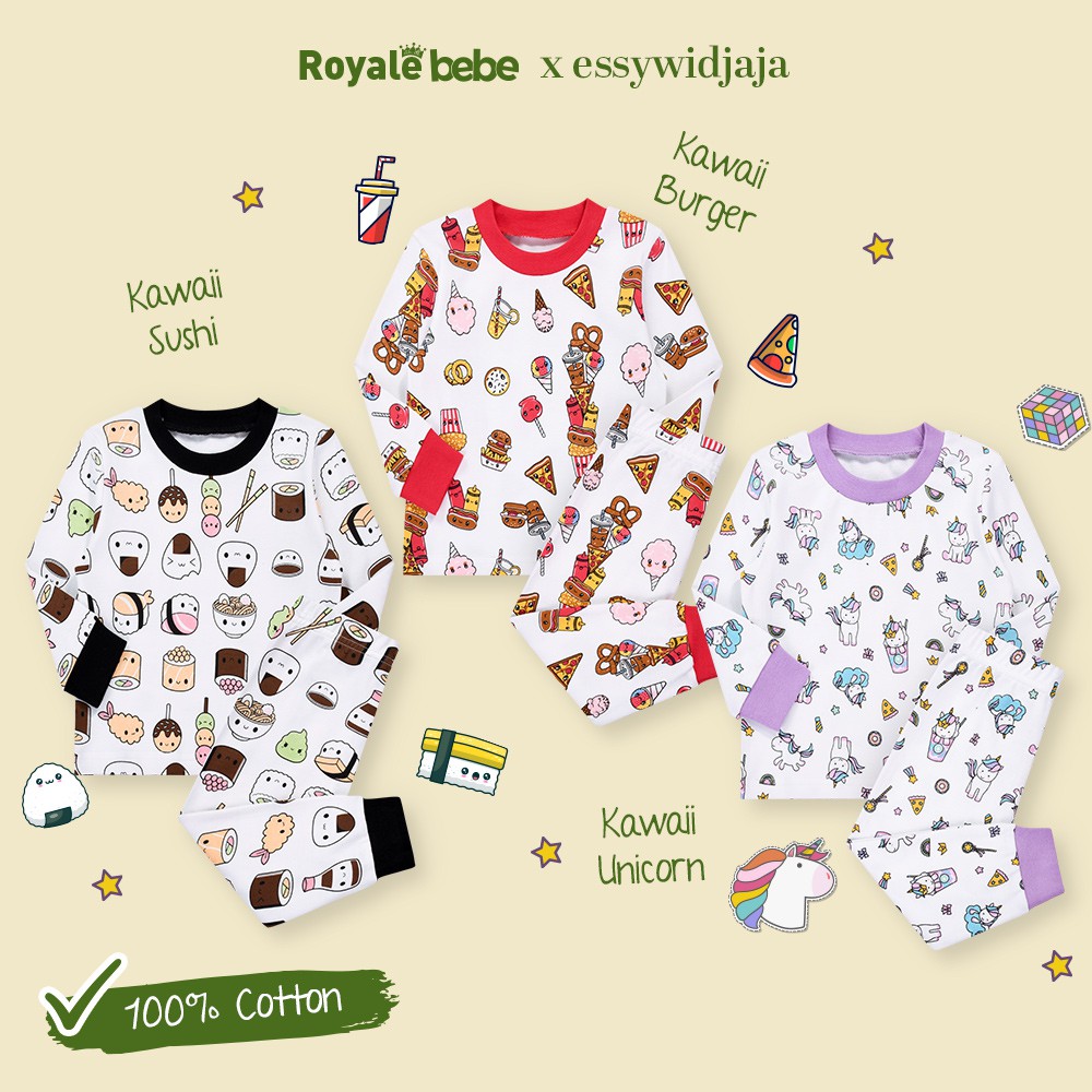 Royale Bebe X Essy Widjaja Baby Pajamas Kids Long Sleeve Sushi Burger Unicorn Pajamas Shopee Philippines