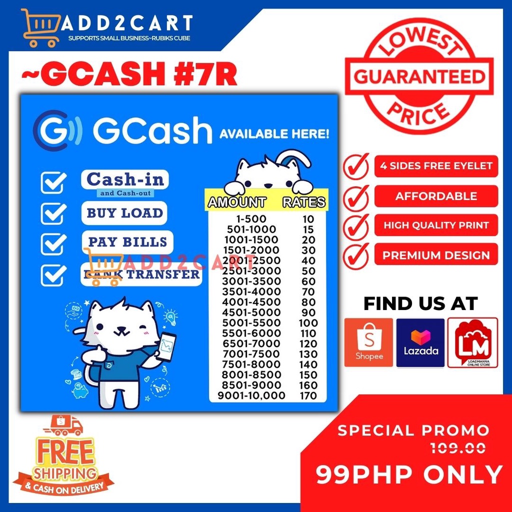 GCASH TARP 7 RATES Design Tarpaulin Affordable High Quality (NON