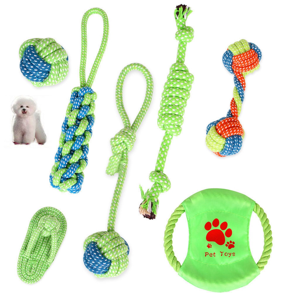 SUYOU High Quality Pet Dog Toys Green Chew Molar Toy Puppy Outdoor Traning Funny Tool Braided Ropes Durable Cotton Ball Teeth Clean Rope #7
