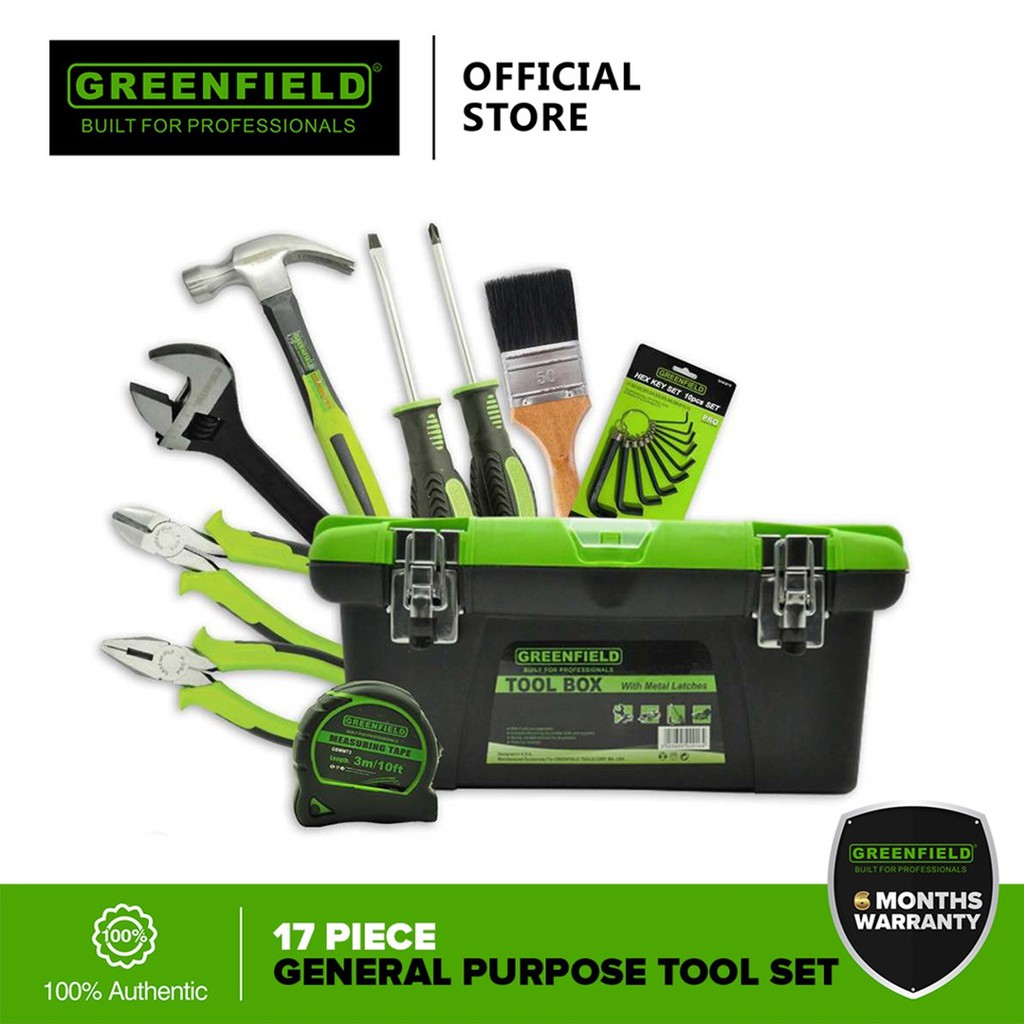 Greenfield 17 Piece General Purpose Tool Set with Tool Box | Shopee