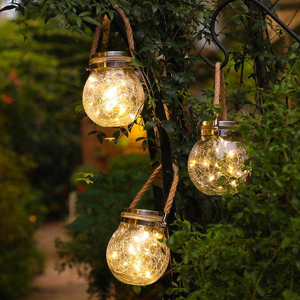 Solar Light Outdoor Hanging String Lights Crack Glass Ball Landscape ...