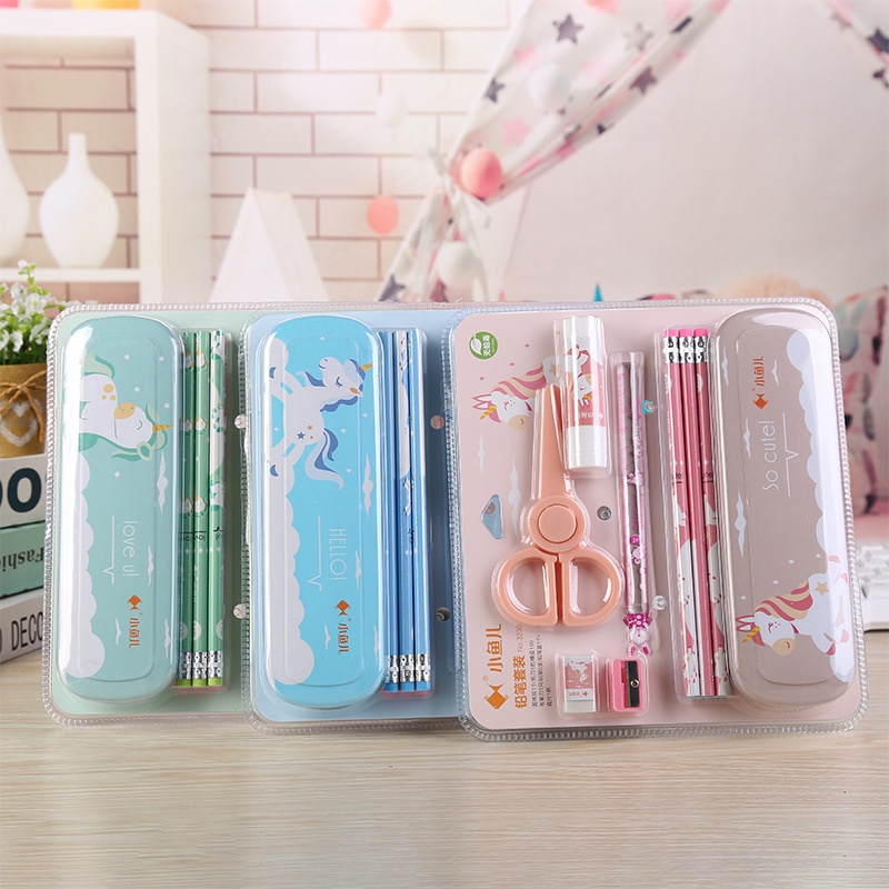 Pencil Gift Set Pencil Eraser Scissors Solid Glue Ruler Pencil Box ...