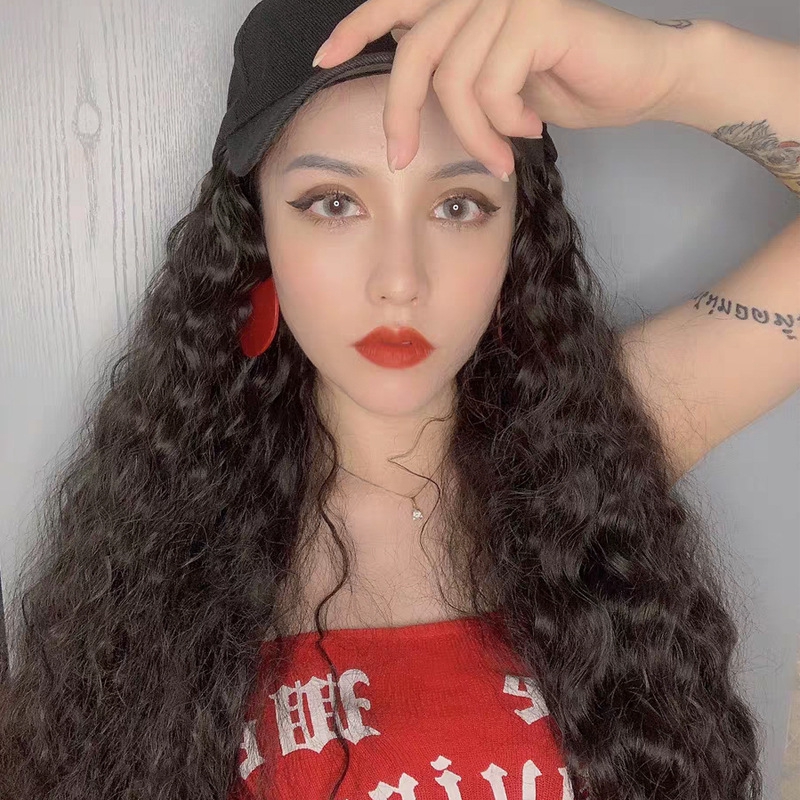 A Thick Hair Volume Thick Cap Wig One Long Curly Corn Hot Na