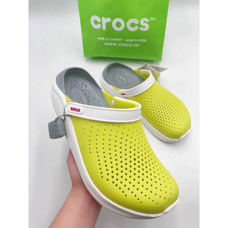 green and yellow crocs