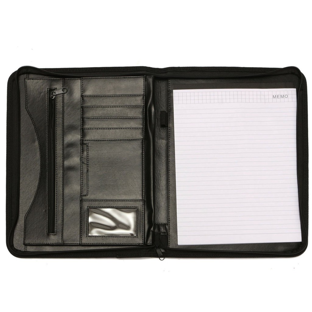 Executive Conference Folder Zipped Folio Faux Leather Document