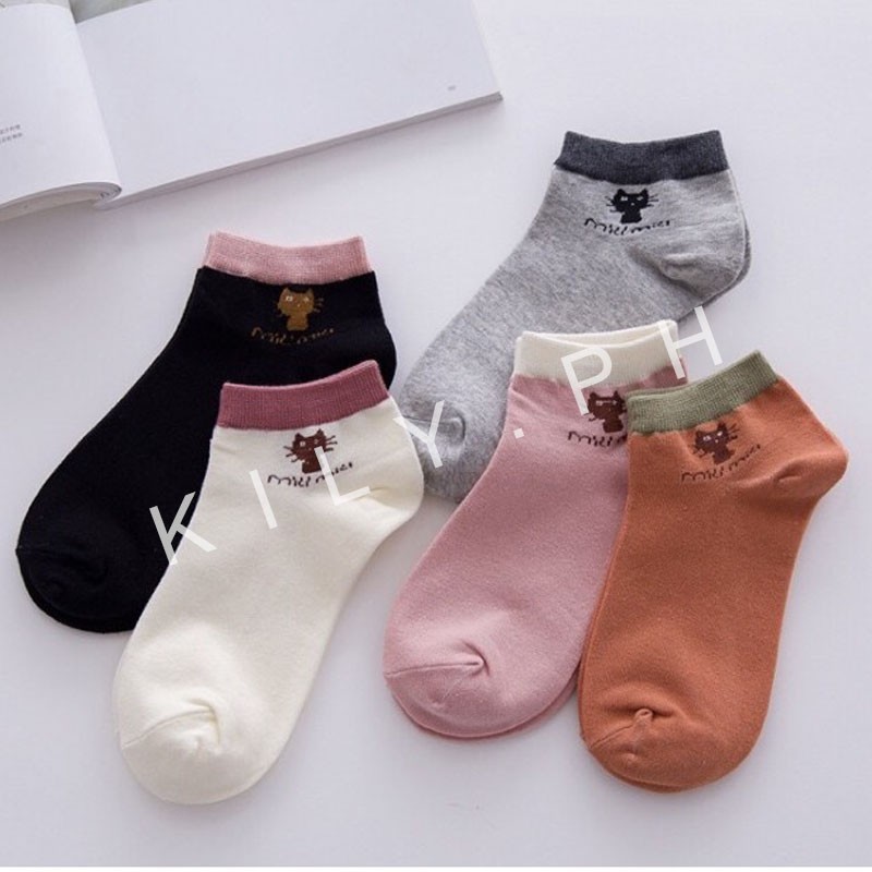 Kily.PH Korean Cat Socks Iconic Sock Ankle Socks Colorful Basic Socks