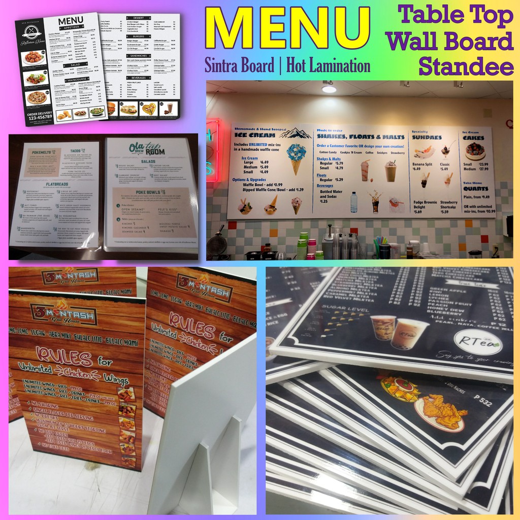 Menu Customized Table Menu Wall Board Standee Table Top 