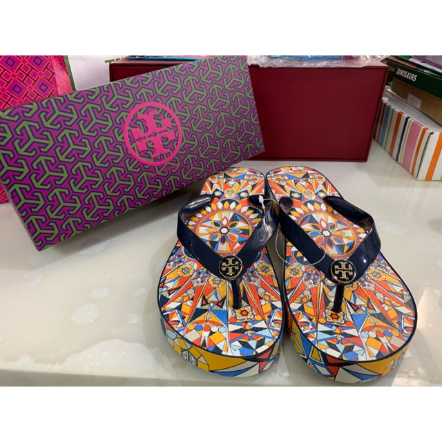 Tory Burch Printed Carved Wedge Flip-Flop | Shopee Philippines