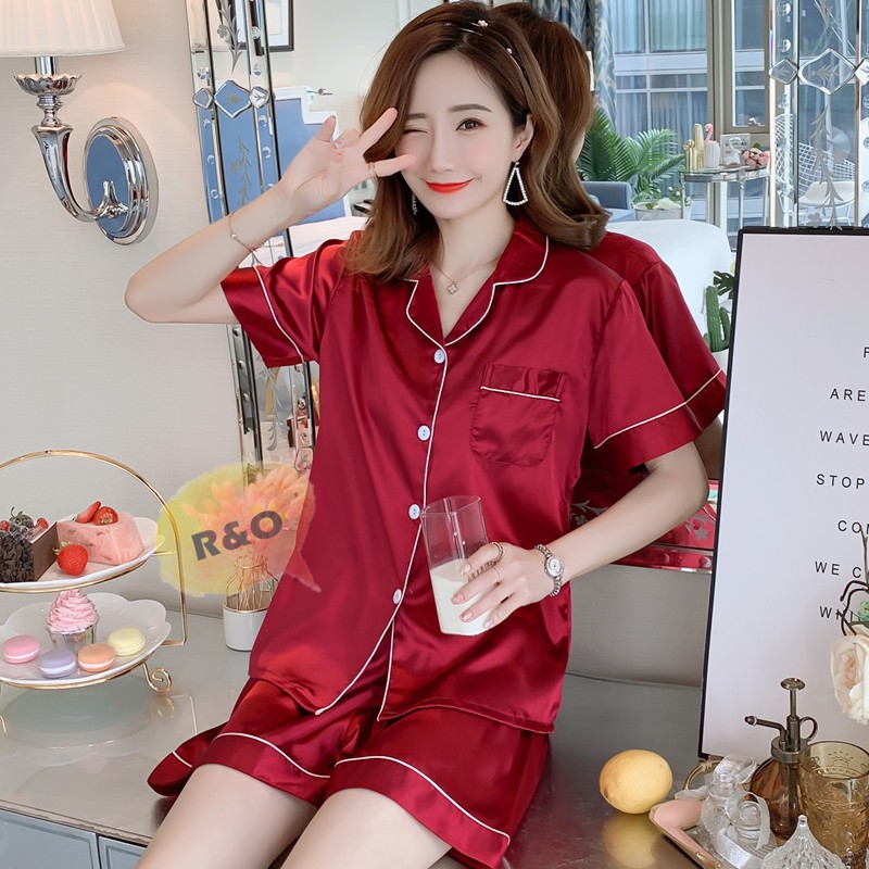 R&O Silk Korean Pajama Set Fashion Terno Plain Sleepwear Nightwear ...