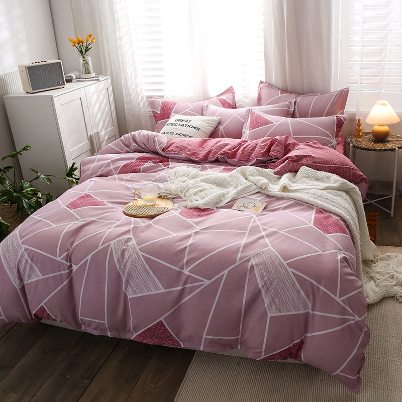 Pink Stripe 4 In 1 Bedding Set Fashion Quilt Comforter Duvet Cover Flat