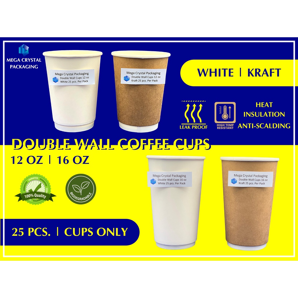 [ 25 pcs ] Double Wall Hot Coffee Cup 12 oz / 16 oz White / Kraft - CUP ...