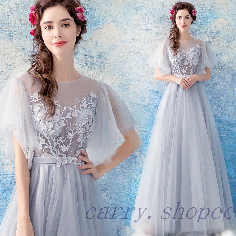 Wedding Gown Elegant Light Gray Birthday Party Dress Shopee