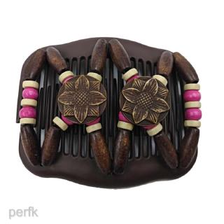 6x Stretchy Beaded Hair Comb Retro Wooden Beads Magic Beads Double Hair Comb #7