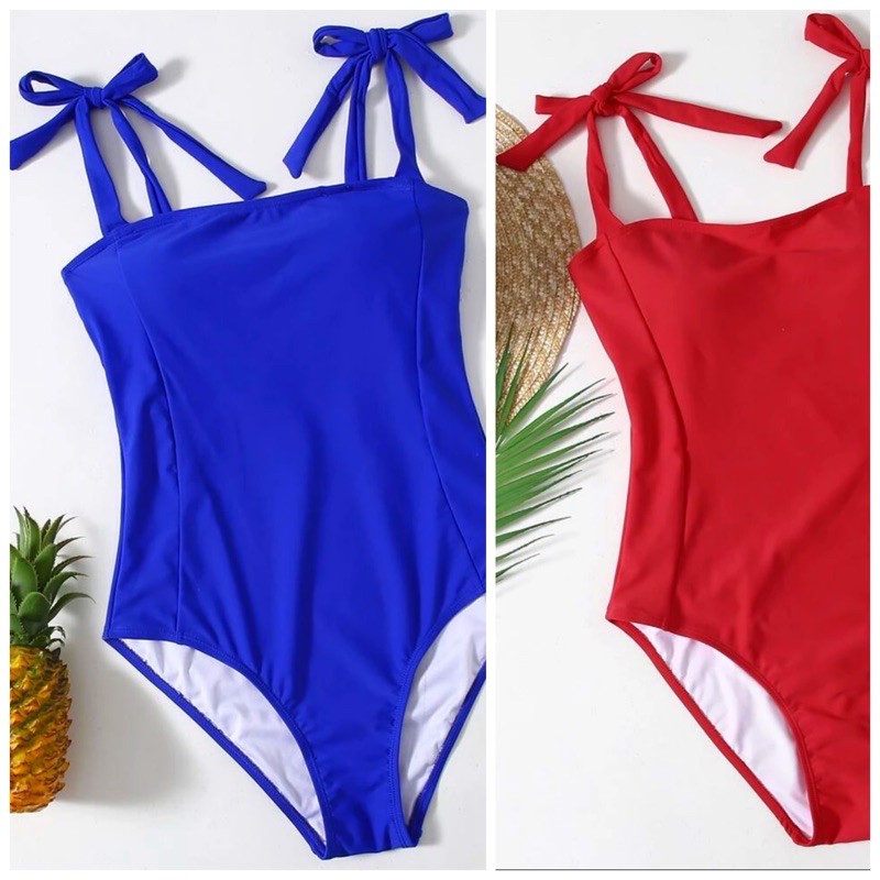 Shein Tie Ribbon Shoulder One Piece Swimsuit Swimwear Royal Blue And Red Authentic Shopee Philippines