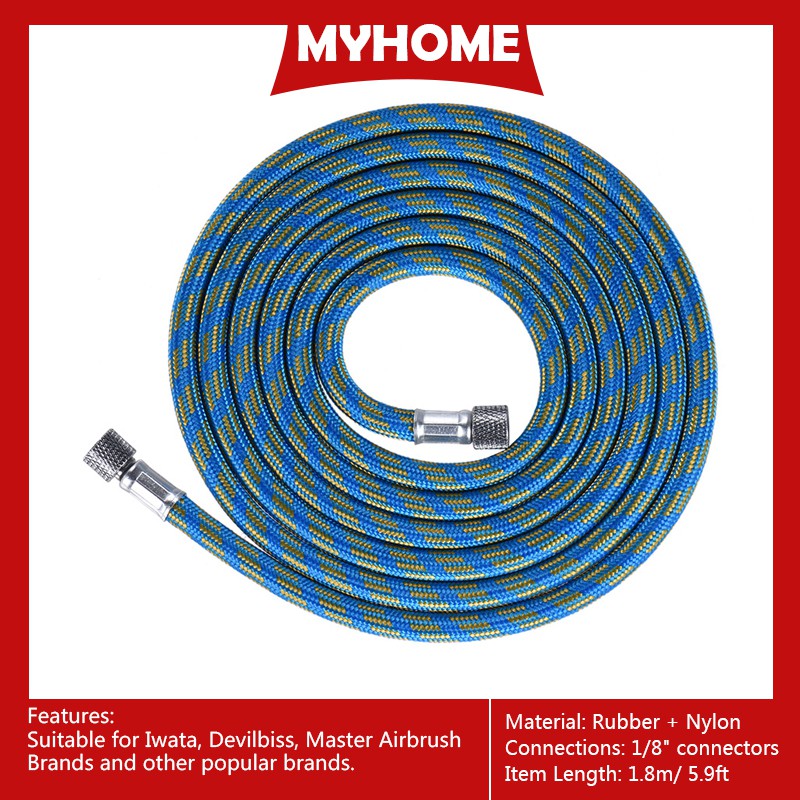 5.9ft KKmoon Professional Nylon Braided Airbrush Hose with Standard 1/8*1.8m Size Fitting on One End and a 1/8in 