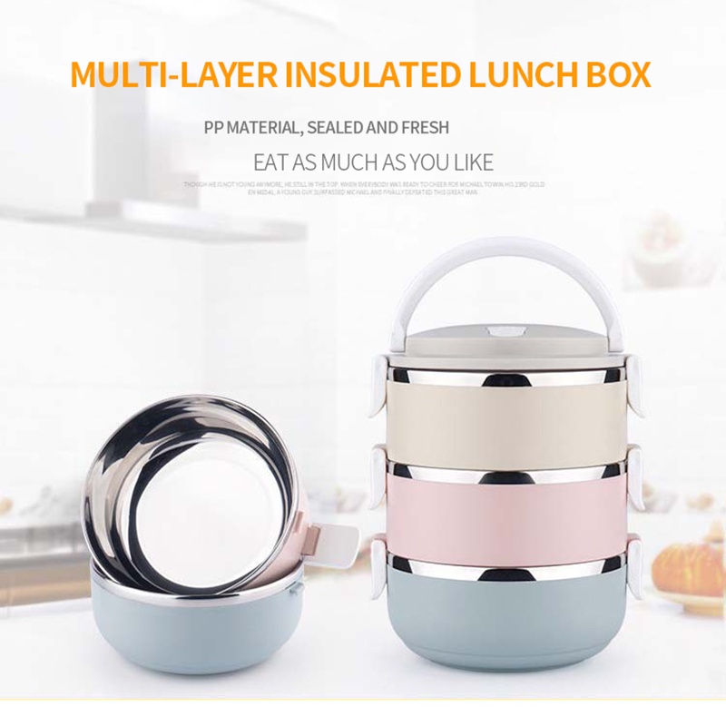 3 Layers Stainless Steel Lunch Box Thermo Bento Box Thermal Food ...