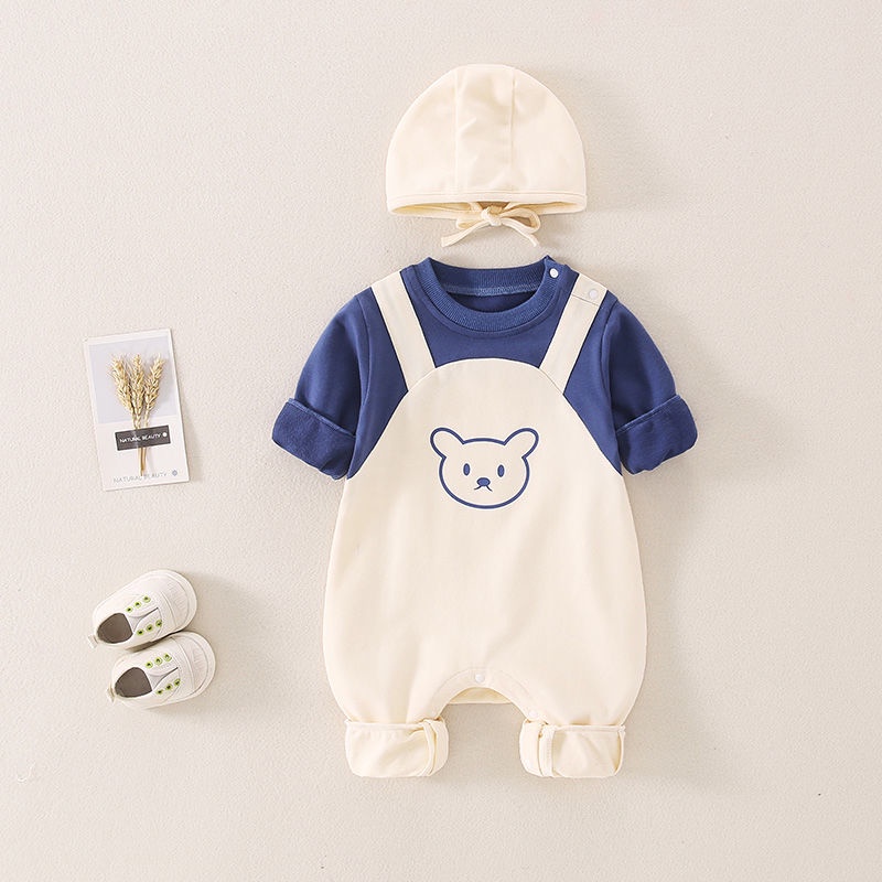 Romper + Hat Spring  Autumn New Baby Romper Long Sleeve Bear Cute Fashion Baby Clothes Jumpsuit Bodysuit Onesie