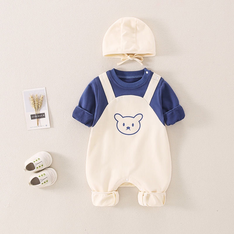 Romper + Hat Spring Autumn New Baby Romper Long Sleeve Bear Cute Fashion Baby Clothes Jumpsuit Bodysuit Onesie