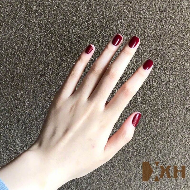 Elegant Pure Color Short Fake Nails Wearable Manicure Wine Red Square Head Full False Nail Tips Shopee Philippines