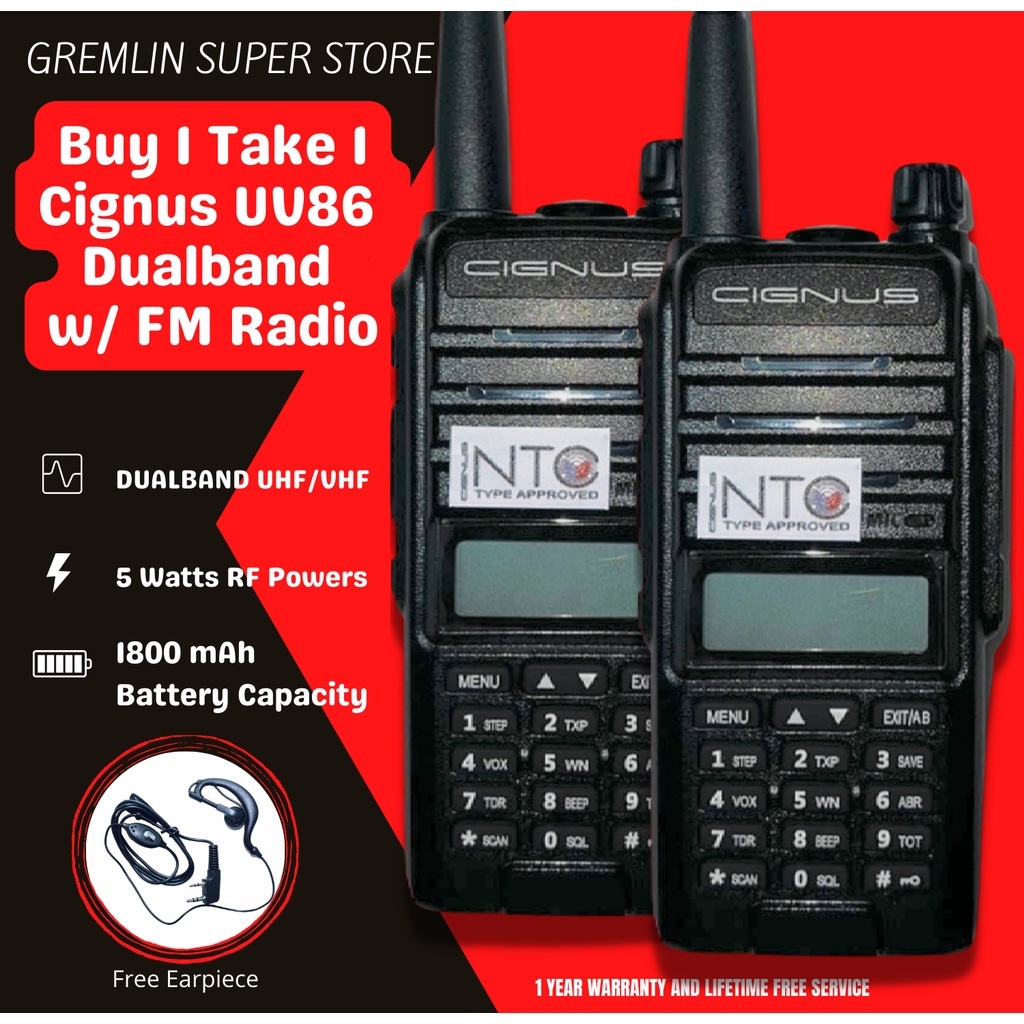 PROMO BUY 1 TAKE 1 Cignus UV86 Dualband with FM RADIO portable two way  radio walkie talkie | Shopee Philippines