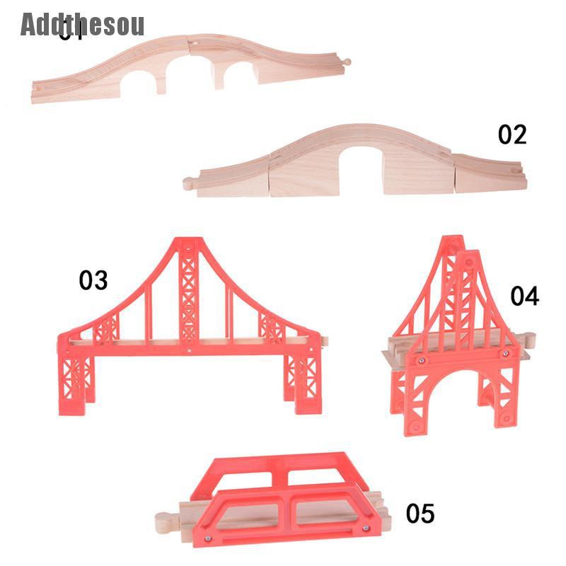 wooden train track bridge