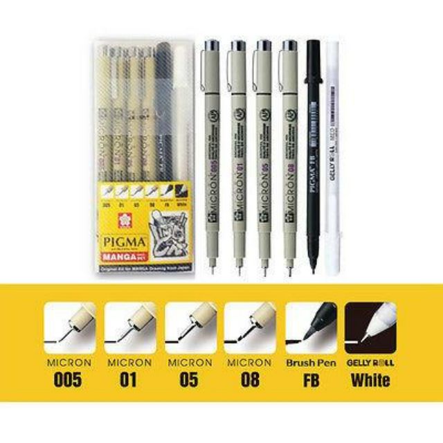 Sakura Pigma Manga Basic 6pcs set Original Kit for Manga Drawing Micron 