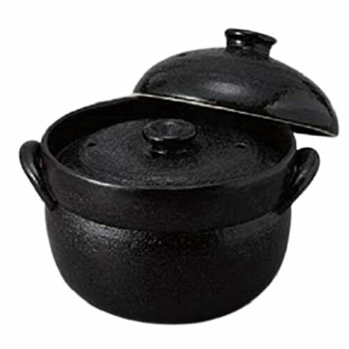 Banko ware Rice Cook Donabe 2Go Clay Pot Double Lid Black Made in
